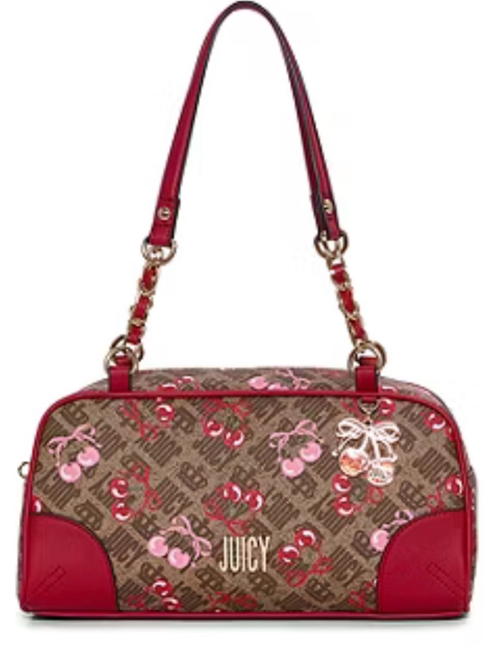 NWT Juicy Couture Red Cherry 🍒 Darlin Logo Satchel in Chestnut Chino
